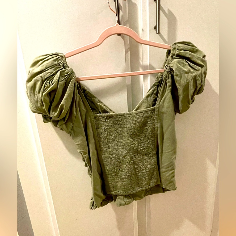 Abercrombie & Fitch Olive Green Ruched Women's Top, Size L - Picture 6 of 11